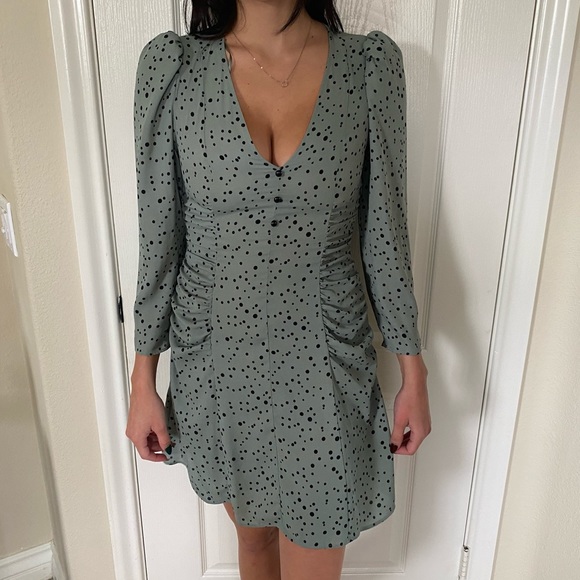 Zara | Dresses | Zara Green Dress With Polka Dots | Poshmark
